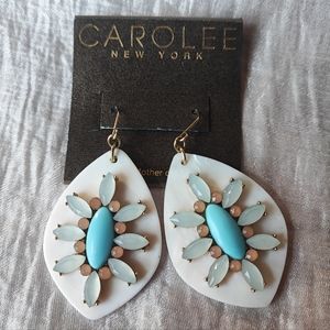 Carolee New York Mother of Pearl Faux Turquoise Seafoam Stones Pierced Earrings